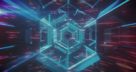 Image of light trails over digital tunnel