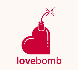 Heart shaped bomb vector icon or logo, bomb in a shape of heart dangerous feelings concept.