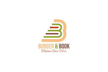 Vector logo element with burger and book illustration. Usable for brand cafes, publishers and libraries