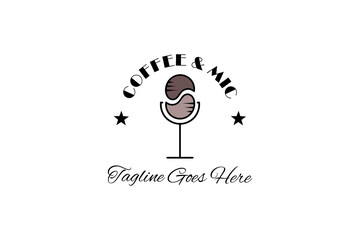 Vector logo element with coffee and microphone illustration. Usable for podcast, cafe, studio and media brands