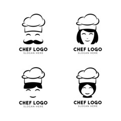 Chef character logo collection with man chef, girl, cute, and hijab concept
