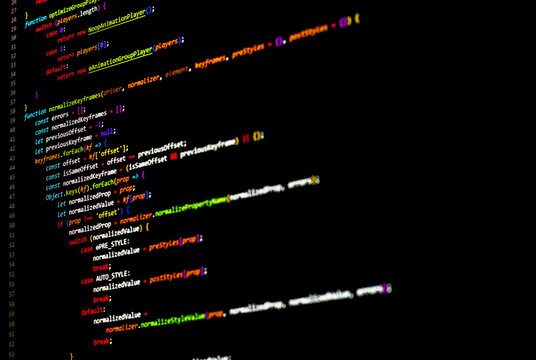 Colorful code background. javascript code on computer screen. Software developer coding screen