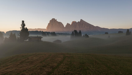 Summer sunrise in the Dolomites mountains