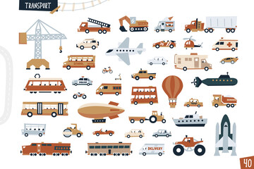 Set of cars. Cartoon funny illustration isolated on white background. Vector art