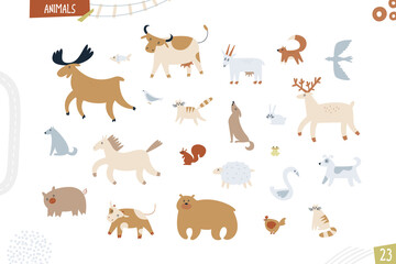 Fototapeta premium Set of animals. Cartoon funny illustration isolated on white background. Vector art