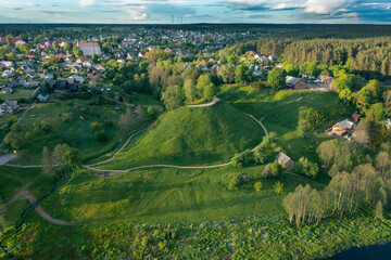 Merkine mound and Merkine town on the bank of Nemunas and Merkys river