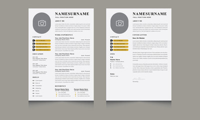 Clean Resume Layout with  Cv Template and Cover Letter, Minimal Resume CV Template Layout