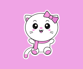 Flat line cute cat sitting position with tail vector