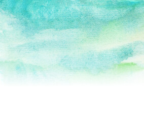 Fototapeta na wymiar Abstract watercolor background with color splashes, soft turquoise and green colors on white