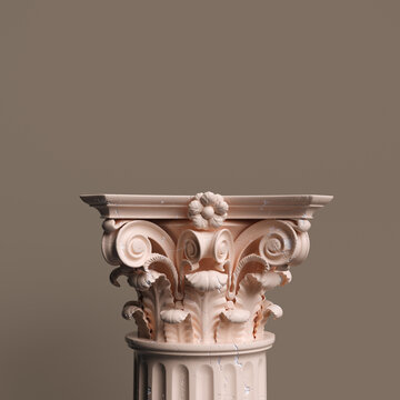 Ancient Column Pedestal Isolated Museum Piece Background, Classical Corinthian Pillar Platform, 3d Rendering