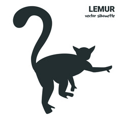 Vector silhouette of a lemur hugging a tree