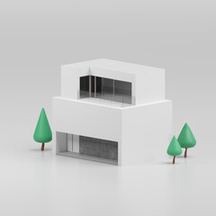  3d isometric render of a white modern house.