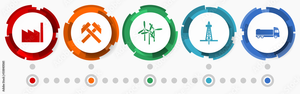 Poster industry and technology concept vector icon set, energy flat design web buttons, infographic templat