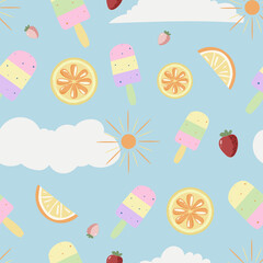 seamless summer pattern with cute ice cream background