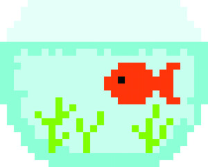Fish bowl pixel art vector illustration. fish pixel image.