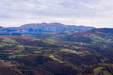 Autumn landscape from the beautiful viewpoint. (Ulldeter, Pyrenees Mountains)