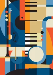 Schilderijen op glas Creative poster with abstract music instruments. Placard design in flat style. © KurArt