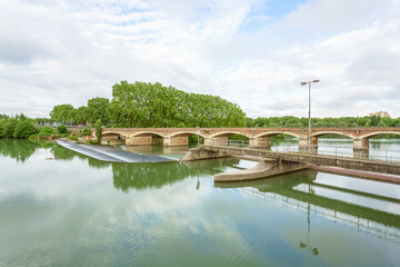 Panoramic view of River Garonne in Toulouse France. Pont du Halague de Tounis