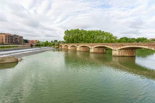 Panoramic view of River Garonne in Toulouse France. Pont du Halague de Tounis