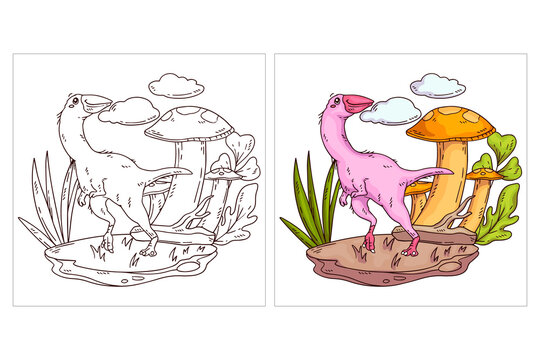 Hand drawn cute dinosaur for coloring page (parvicursor)