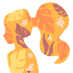 Vector Woman head silhouette with flowers inside