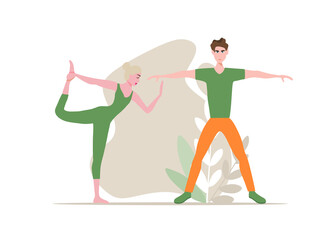 People do sport exercises, vector illustration set. Cartoon young man woman sportive characters in sportswear training with dumbbells, healthy fitness sports workout 