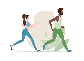 Obraz premium People do sport exercises, vector illustration set. Cartoon young man woman sportive characters in sportswear training with dumbbells, healthy fitness sports workout 