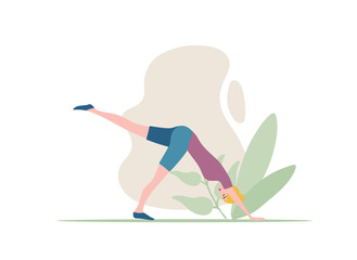 Sport people set. girl trains in sports uniform, flat vector illustration of sports girl