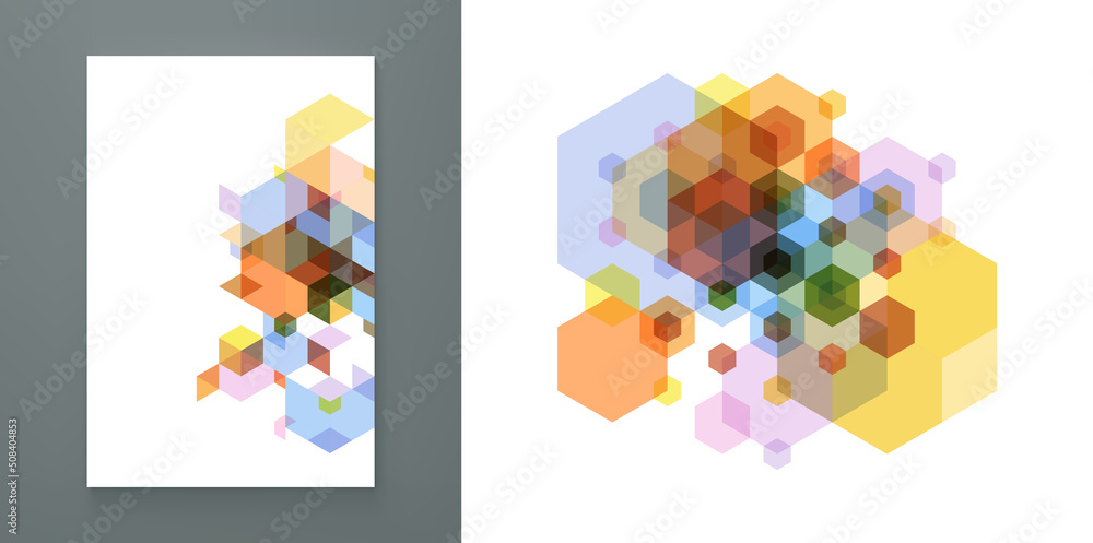 Wall mural cover design template. abstract geometrical background. transparent pattern of 3d cubes and hexagons