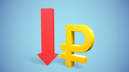 Obraz premium histogram of the fall of the Russian ruble coin and sign 3d-rendering