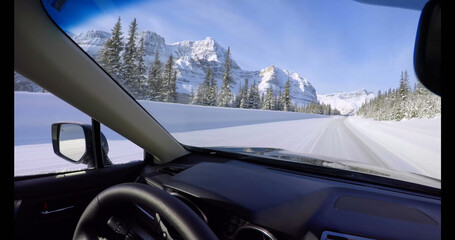 Image of view of snowy landscape from car