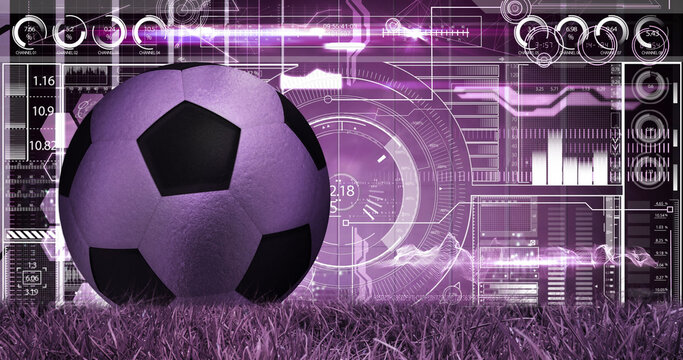 Image of scope scanning and data processing with football over sports stadium