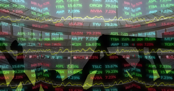 Image of data processing on interface over sports fans at stadium - Powered by Adobe