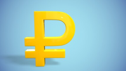 gold sign of the russian ruble on the background 3d-rendering