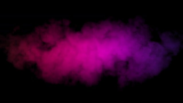 Abstract stream of pink smoke, glowing background with a colorful cloud illuminated by multicolored neon light moving sideways, mystic steam, design template, smoky pattern, loop stock video.