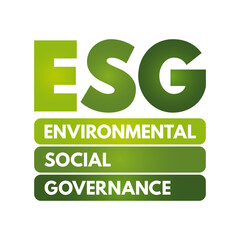 ESG - Environmental Social Governance acronym - evaluation of a firm’s collective consciousness for social and environmental factors, concept background - obrazy, fototapety, plakaty
