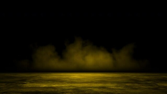 Abstract background with mystic multi colored smoke moving over old wet asphalt. Empty dark city street with horror atmosphere. Night scene with fog without people. Loop stock video.