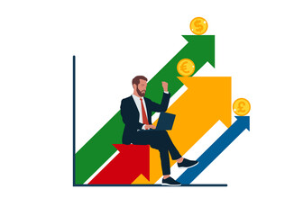 Businessman analysing financial and investment data, business planning and strategy. Financier with growth graph and progress of business.