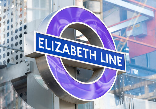 London, UK. 2nd June 2022. The iconic London Underground tube station sign for the Elizabeth Line at Abbey Wood, which opened as Queen Elizabeth II celebrates her Platinum Jubilee.