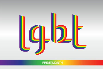 Fototapeta premium LGBT text in rainbow stripes on a white background.