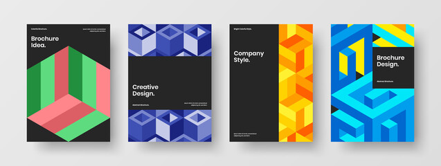 Fototapeta premium Fresh presentation A4 vector design illustration set. Colorful geometric hexagons company identity concept composition.