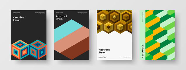 Creative geometric pattern handbill concept set. Minimalistic book cover vector design illustration collection.