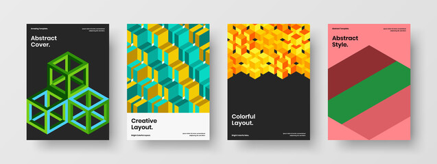 Vivid geometric shapes booklet concept bundle. Modern presentation A4 vector design template set.