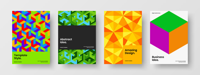 Unique corporate identity vector design concept composition. Trendy mosaic shapes annual report layout set.