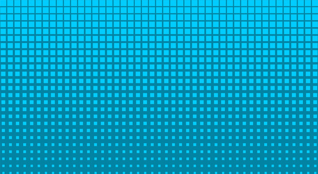 Blue halftone background with squares. Turquoise rectangles backdrop. Retro 80-s style wallpaper template. Abstract dotted design element. Product promotion ad. Vector illustration, flat, clip art. 