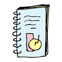 Vector notebook clipart. Hand drawn office supplies illustration. For print, web, design, decor, logo.