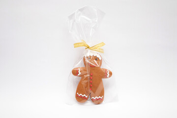 Gingerbread classic christmas cookie in gift pack on whte background