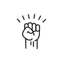 Raised fist hand gesture icon in line style isolated on white background. Vector illustration