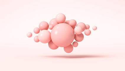 Cloud from pink spheres on a pink background. 3d render. Illustration for advertising.
