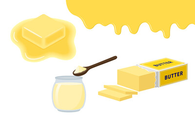 バター,溶けるバターのイラストセット　melted butter - obrazy, fototapety, plakaty